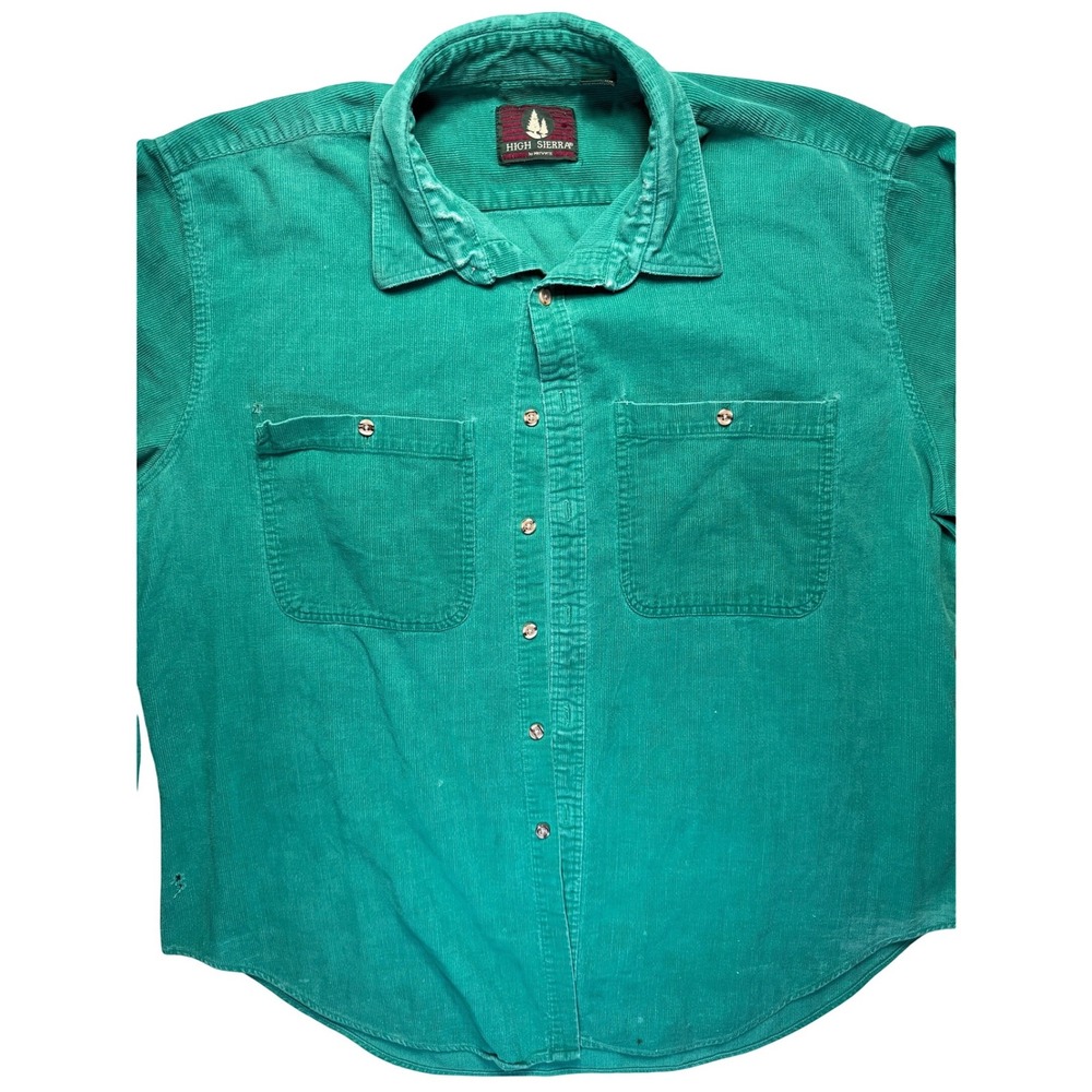 High Sierra Vintage Corduroy Shirt XL Green Teal Button Cotton Distressed Grunge - Picture 2 of 16